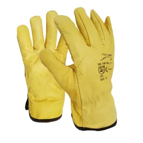 100 Pairs Fleece Cotton Lined Yellow Leather Driver Work Glove