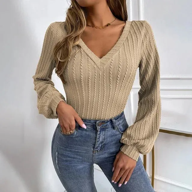 Aimee - Women's Long Khaki Cable Knit Sweater