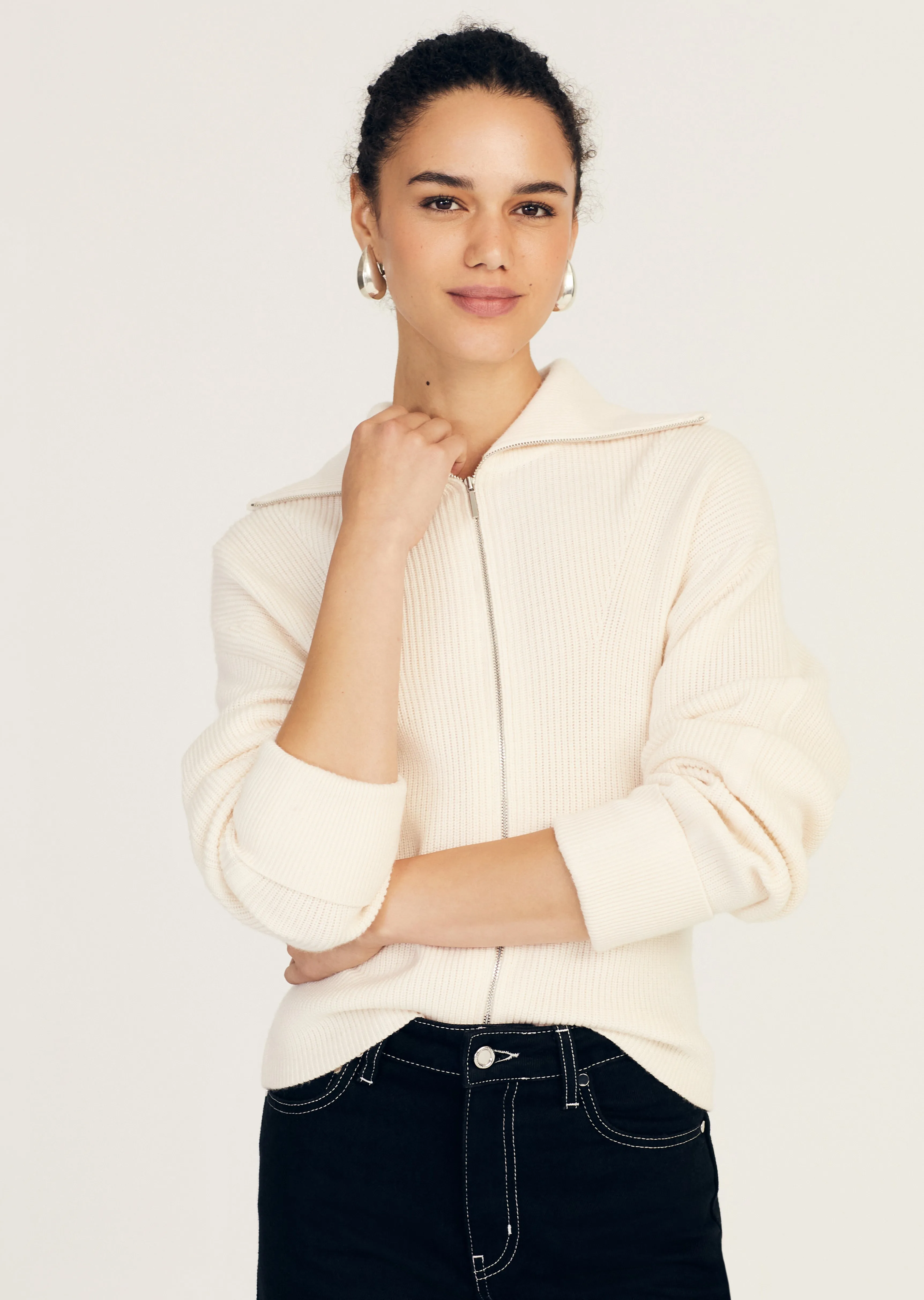 Armanda Zip Front Sweater - Blanc de Blanc