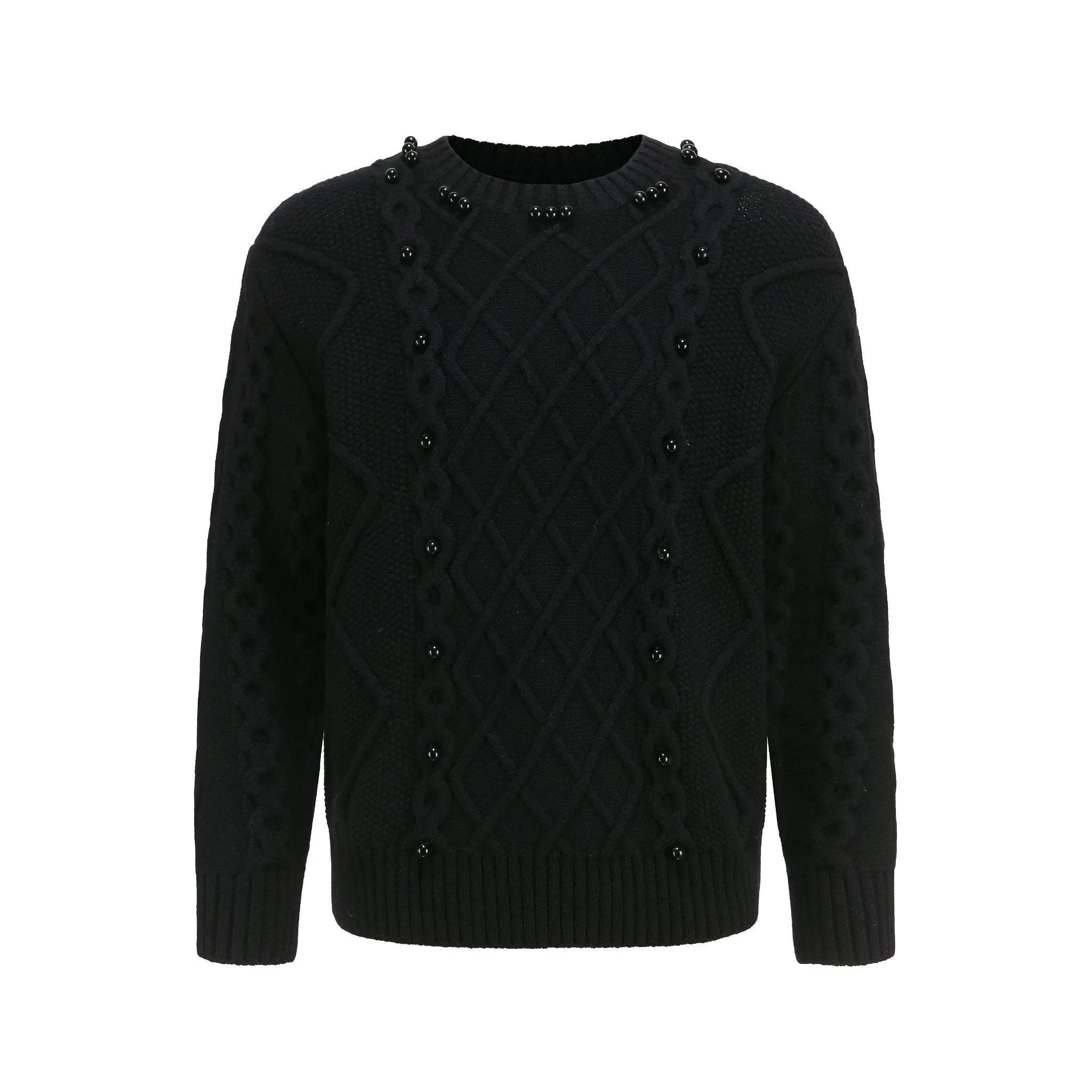 Black Beading Cable Knit Sweater