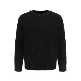 Black Beading Cable Knit Sweater