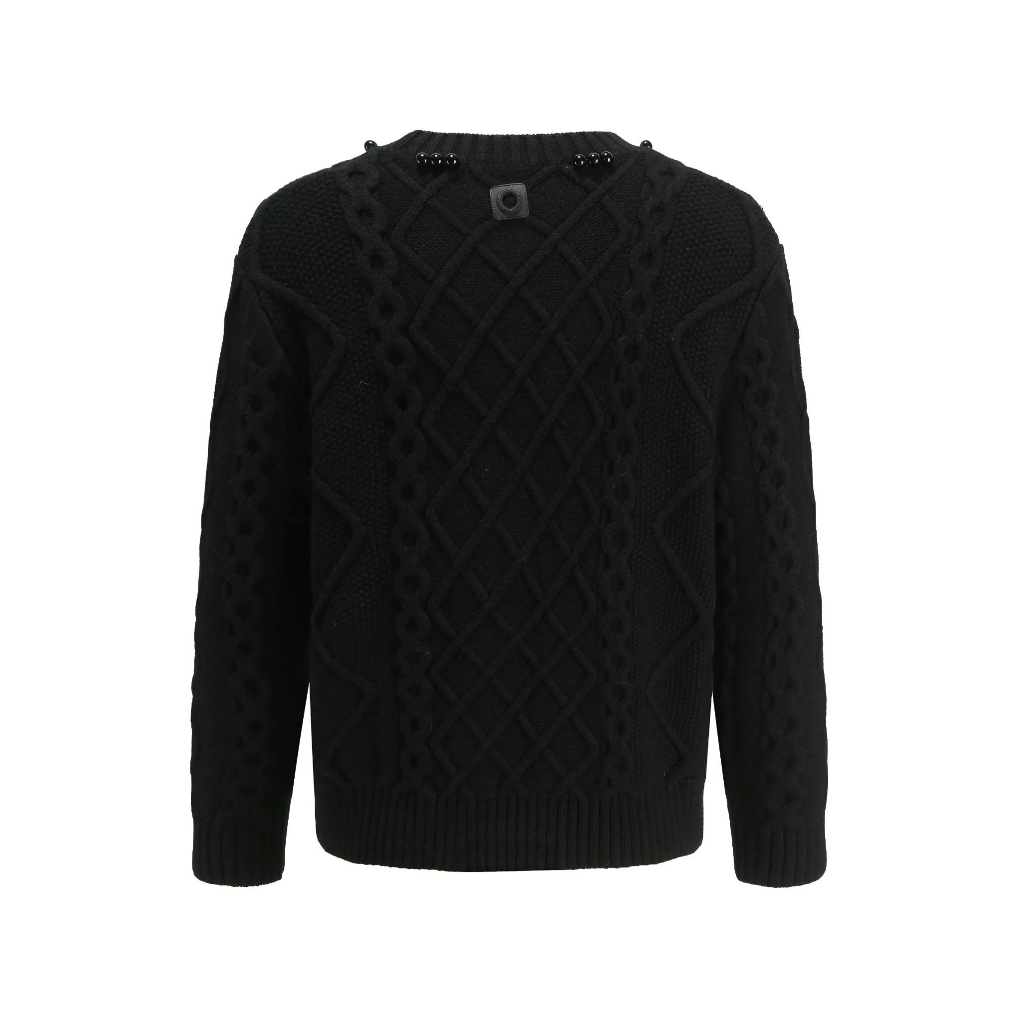 Black Beading Cable Knit Sweater