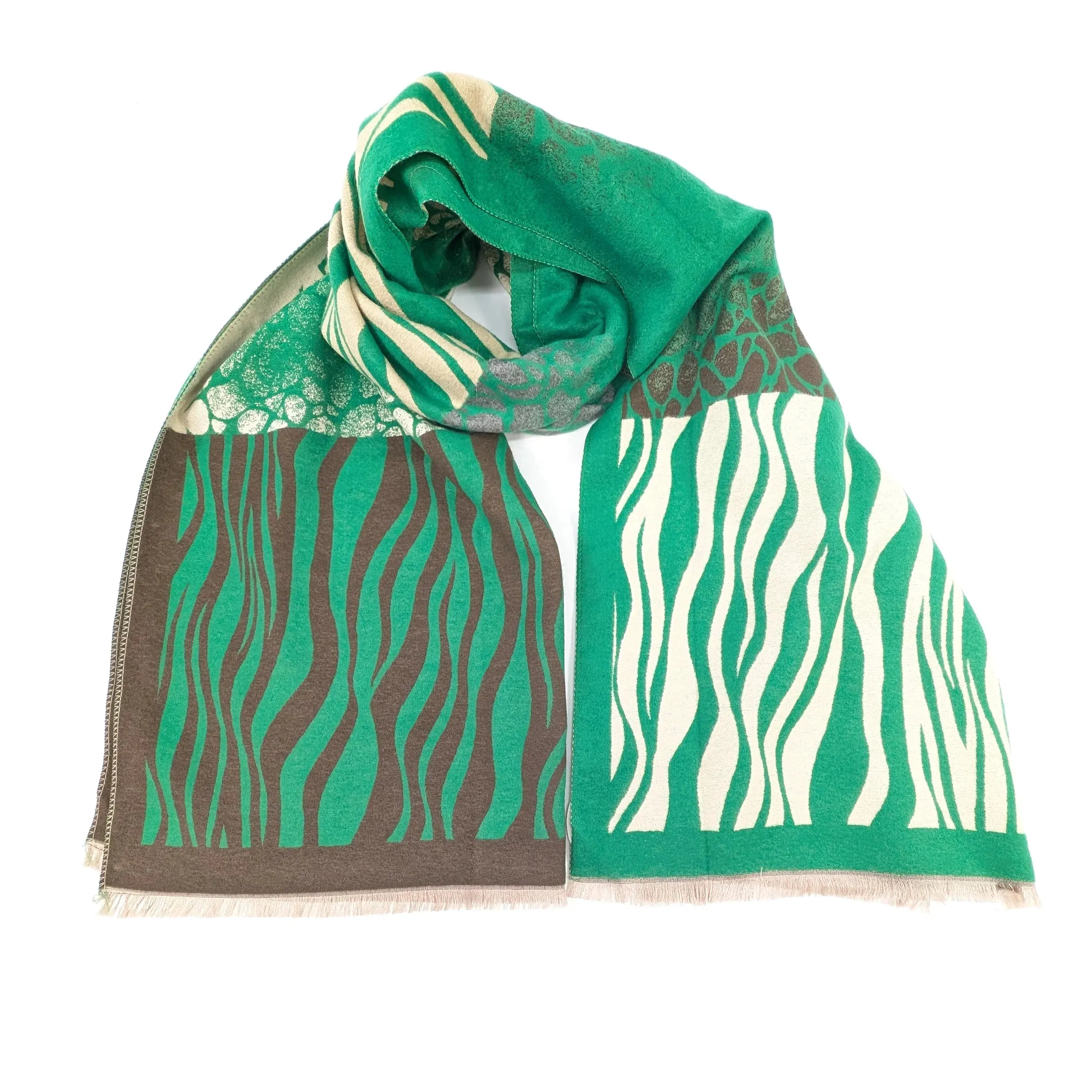 Black Ginger 180cm Green Animal Print Boxes Obzor Scarf - 736-402