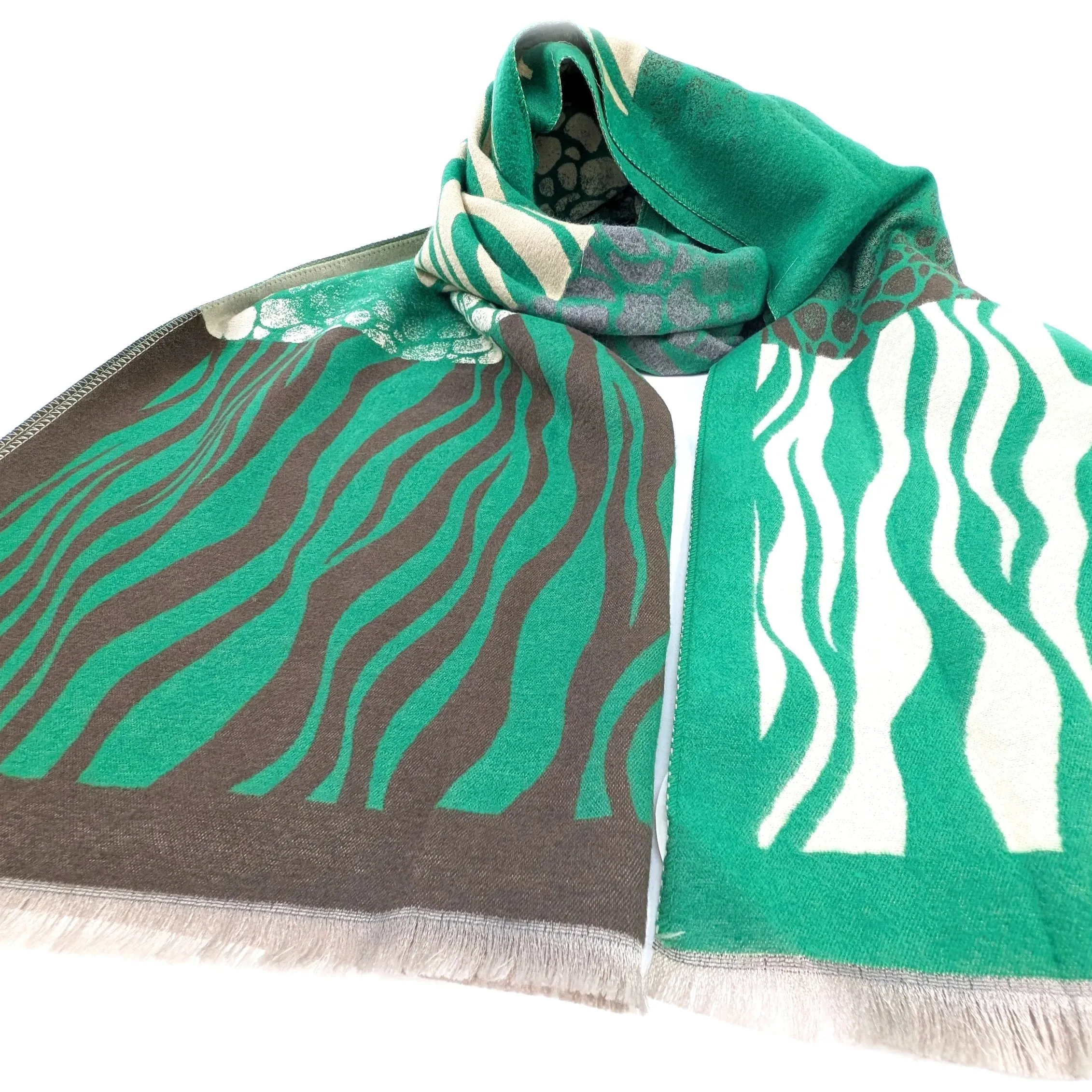 Black Ginger 180cm Green Animal Print Boxes Obzor Scarf - 736-402