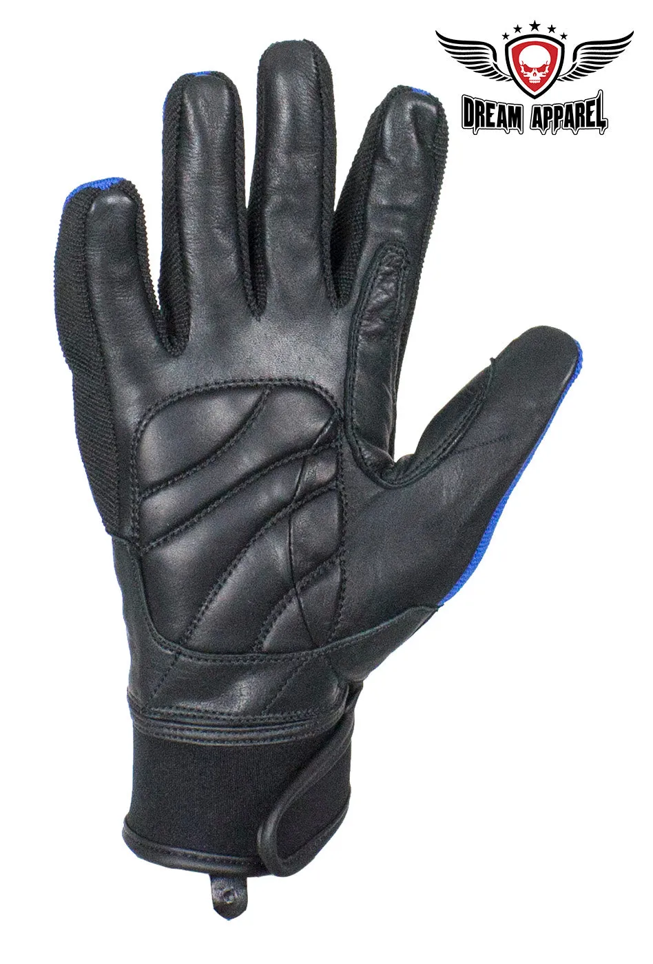 Blue/Black Leather Motorcycle Gloves