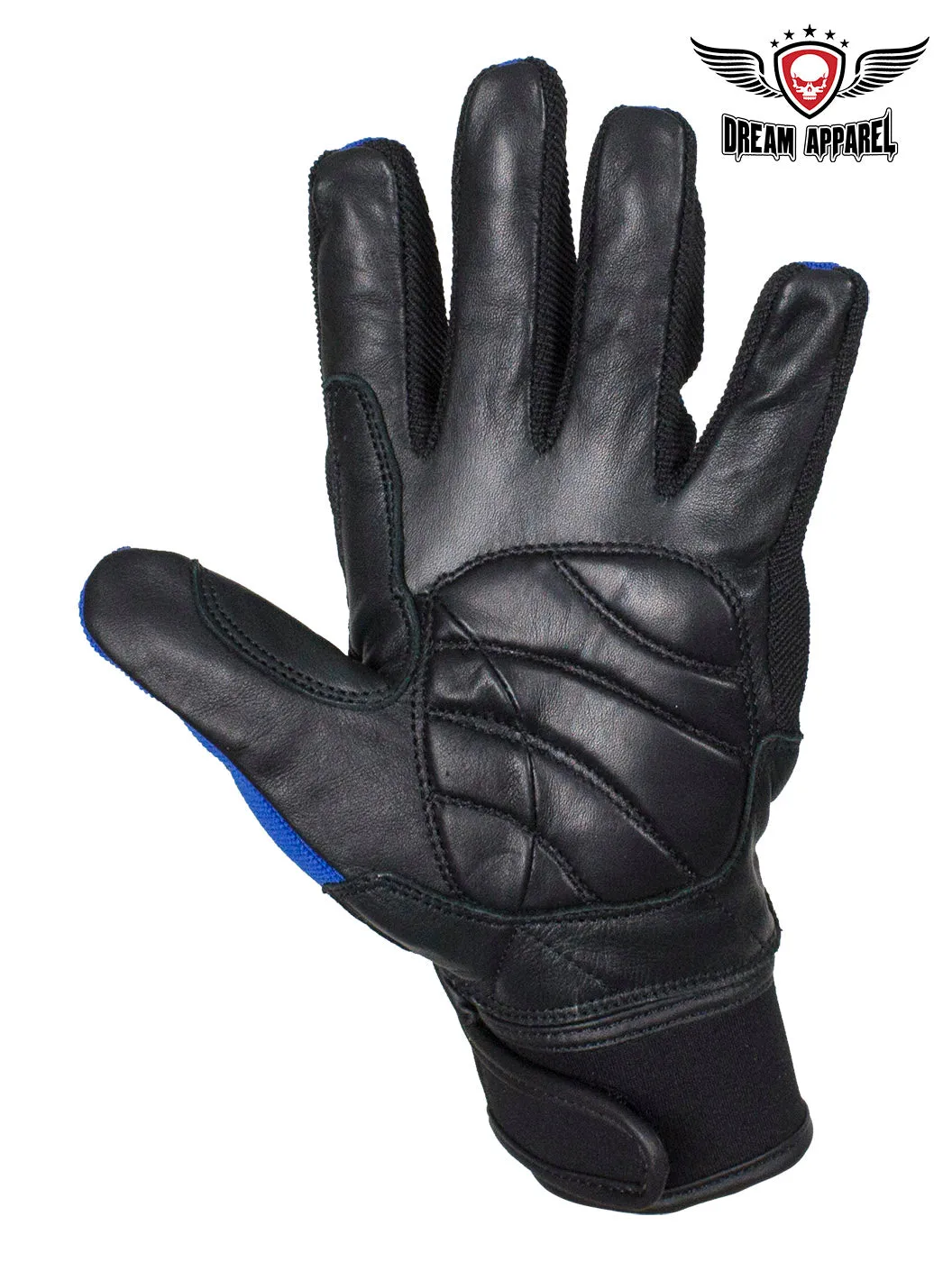 Blue/Black Leather Motorcycle Gloves