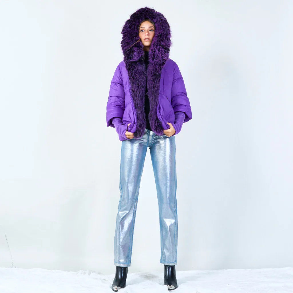 Bold puffer jacket with faux fur trim wholesale