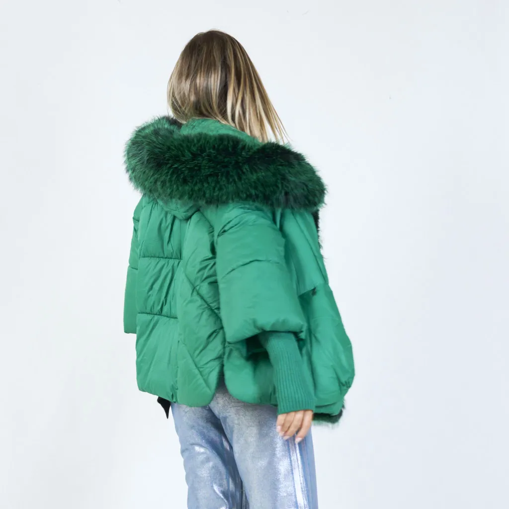 Bold puffer jacket with faux fur trim wholesale