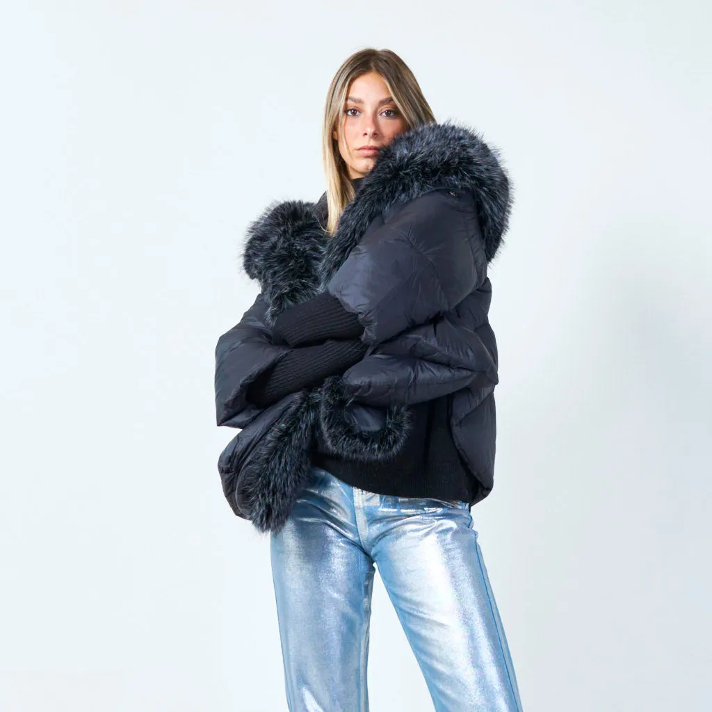 Bold puffer jacket with faux fur trim wholesale