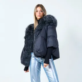 Bold puffer jacket with faux fur trim wholesale