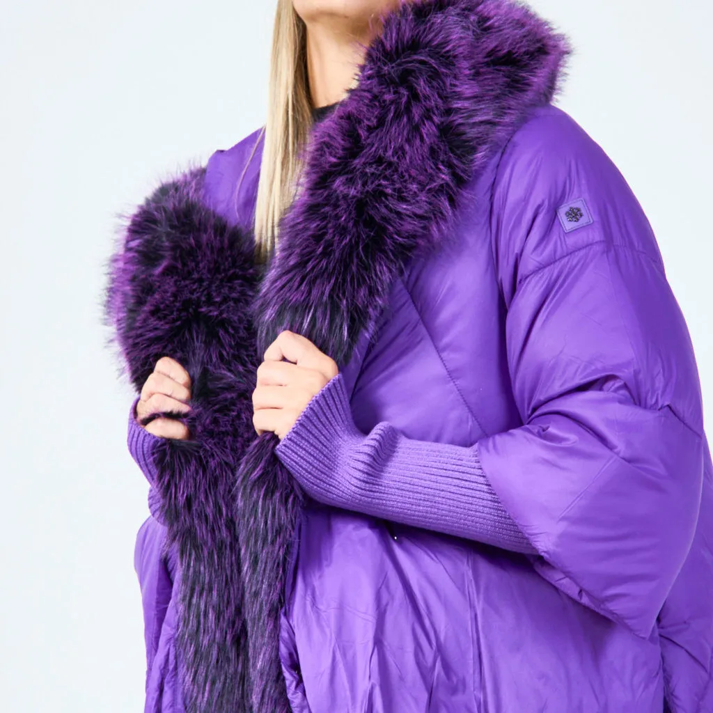 Bold puffer jacket with faux fur trim wholesale