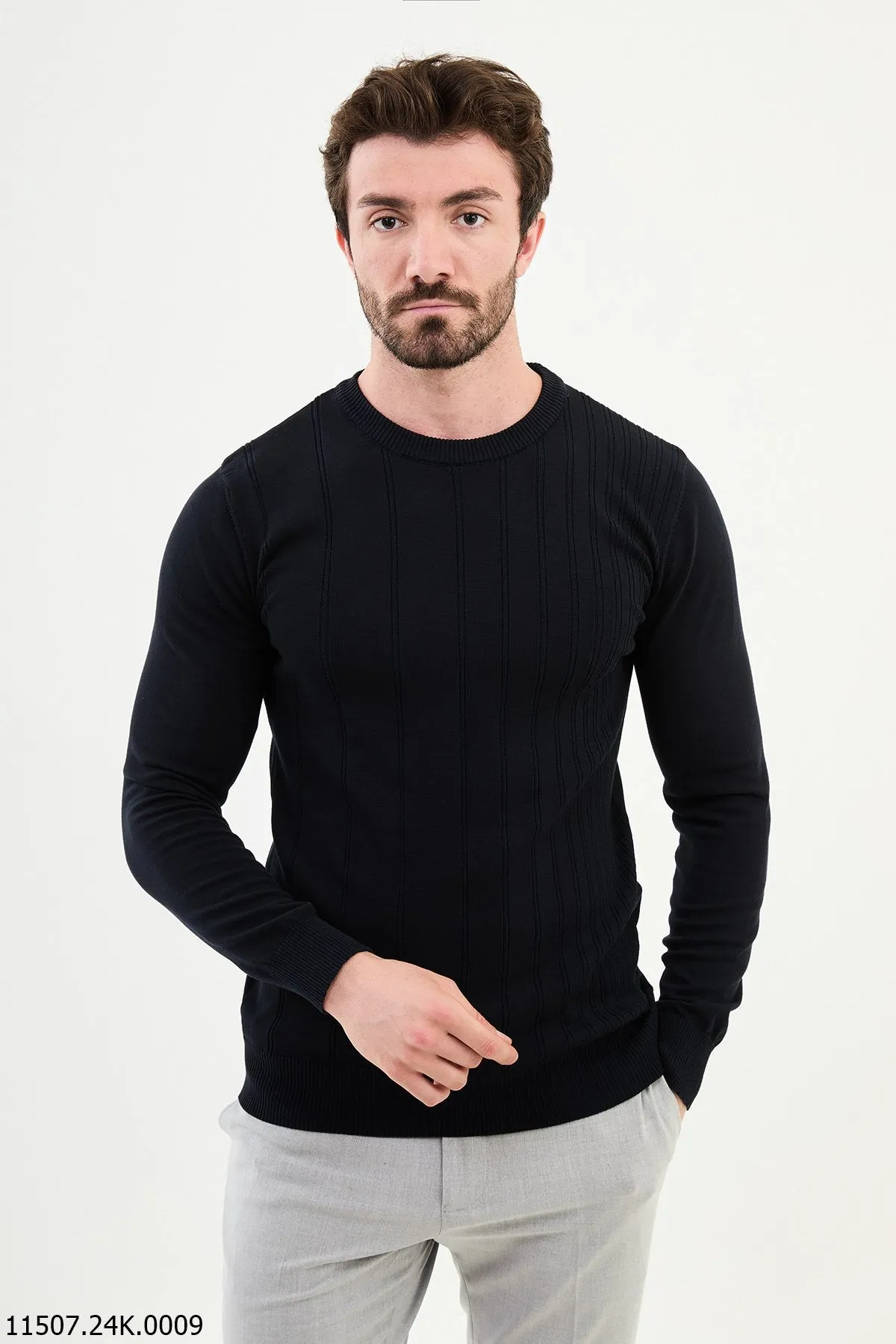 Brabion Dante Slim Fit Navy Blue Knitted Sweater