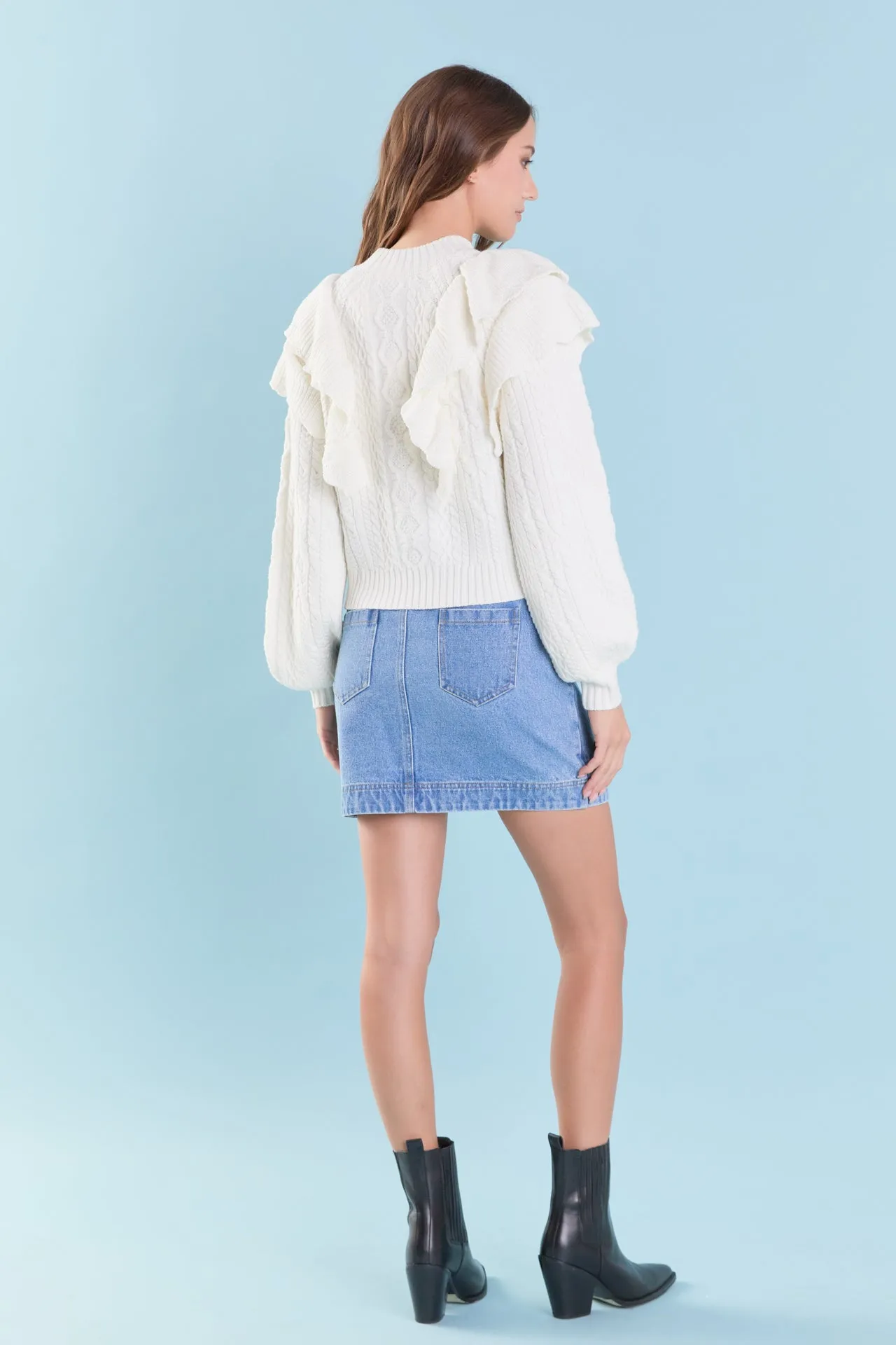 Cable Knit Ruffled Sweater