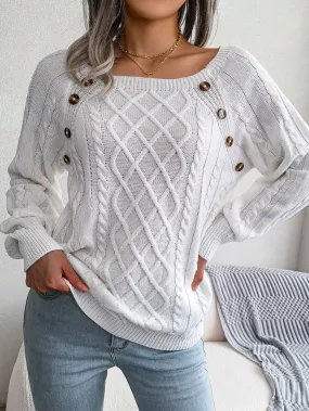 Cable Knit Sweater with Button Detail