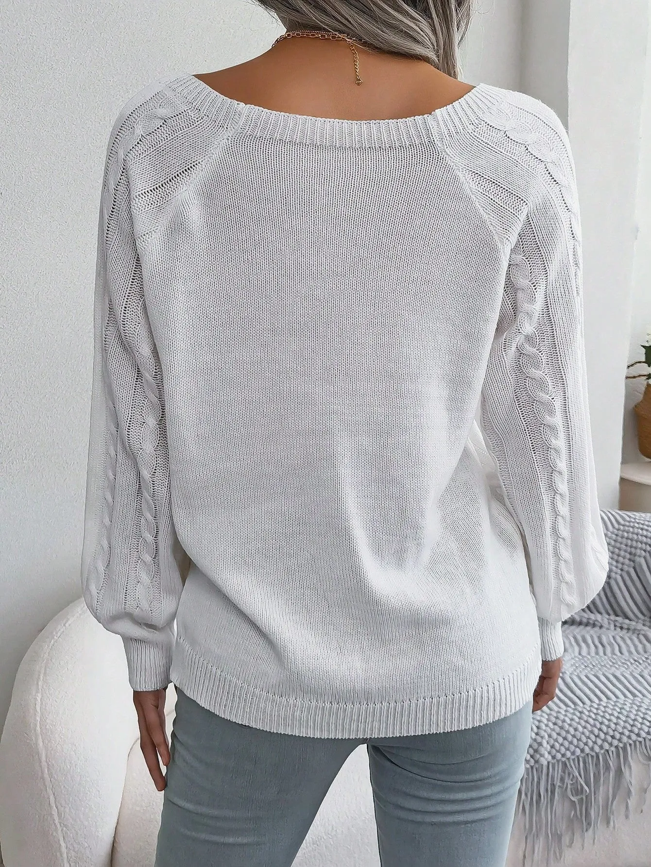 Cable Knit Sweater with Button Detail