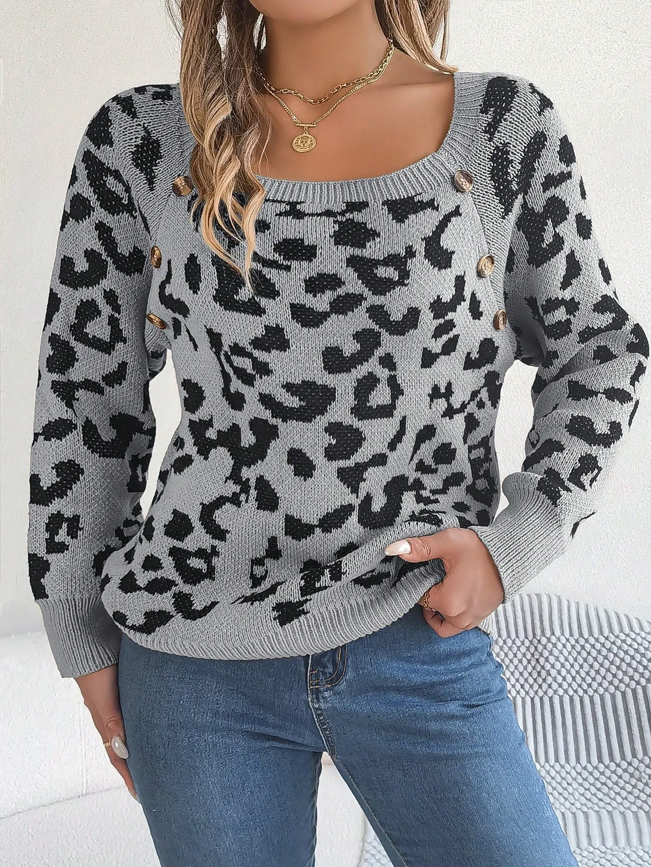 Cable Knit Sweater with Button Detail