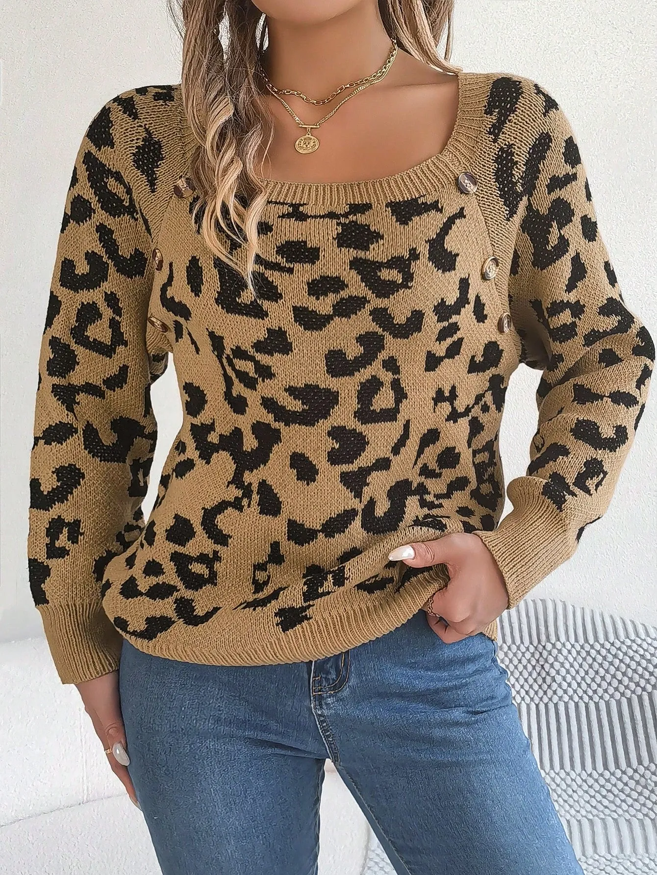 Cable Knit Sweater with Button Detail