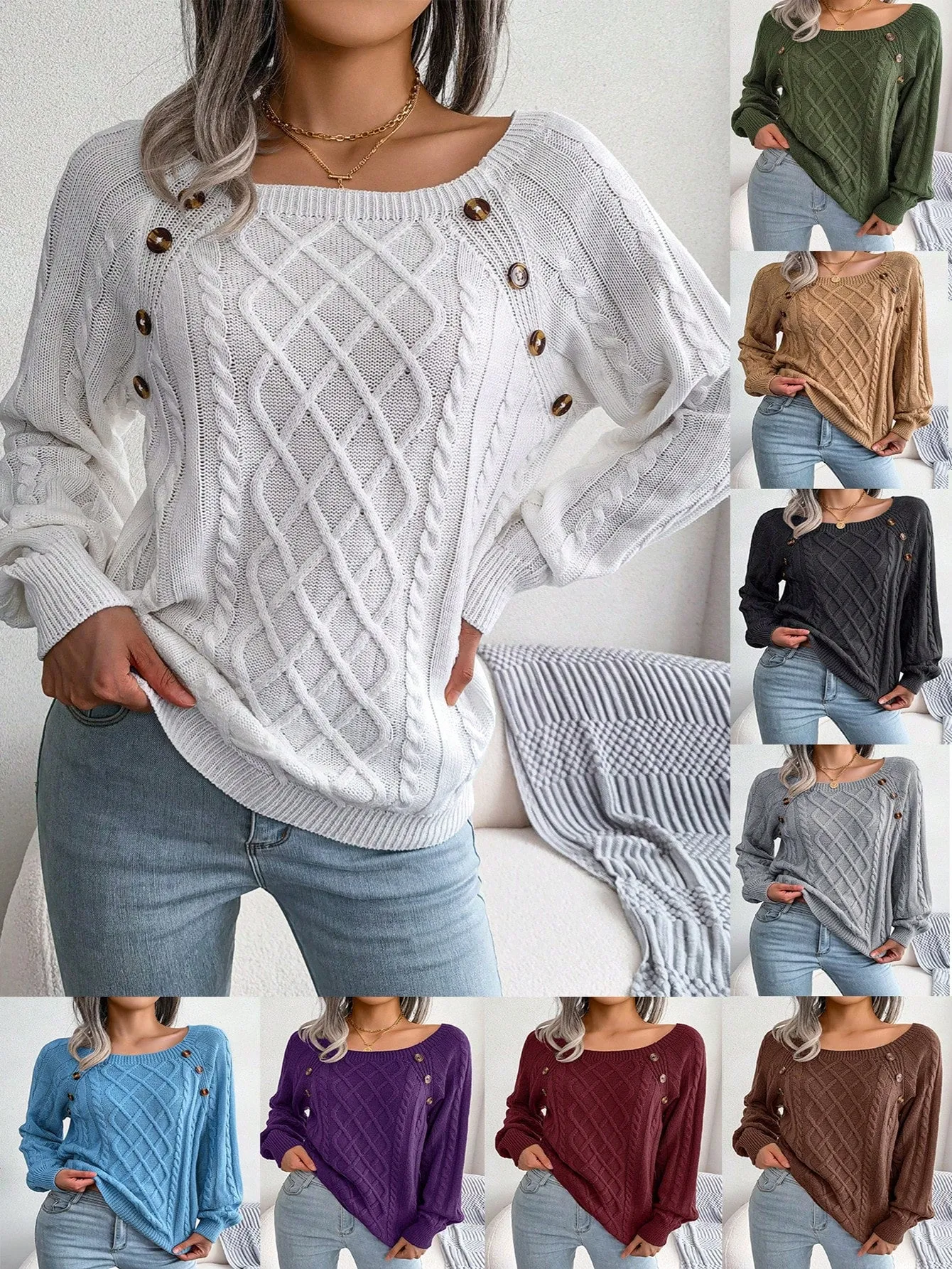 Cable Knit Sweater with Button Detail