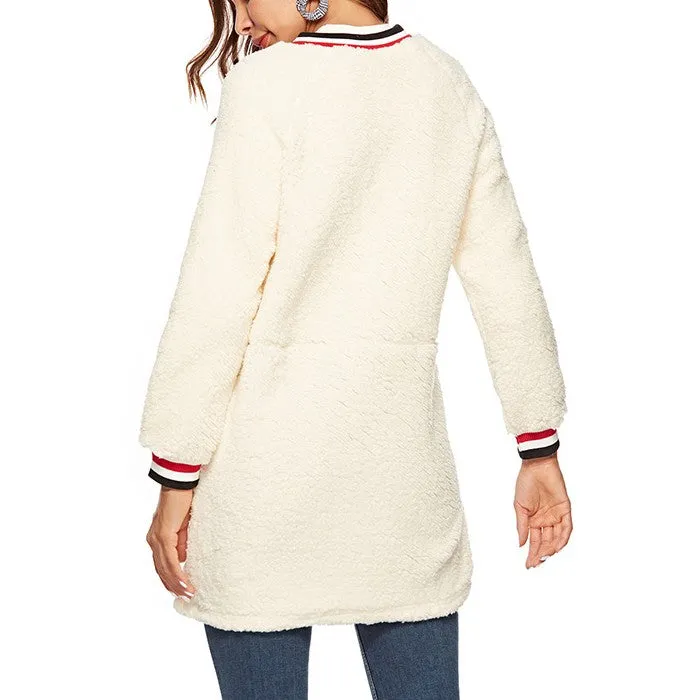 Casual Round Neck Ribbed Plush Coat