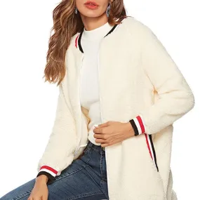 Casual Round Neck Ribbed Plush Coat