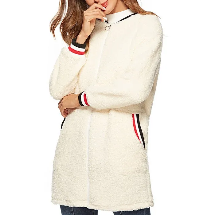 Casual Round Neck Ribbed Plush Coat