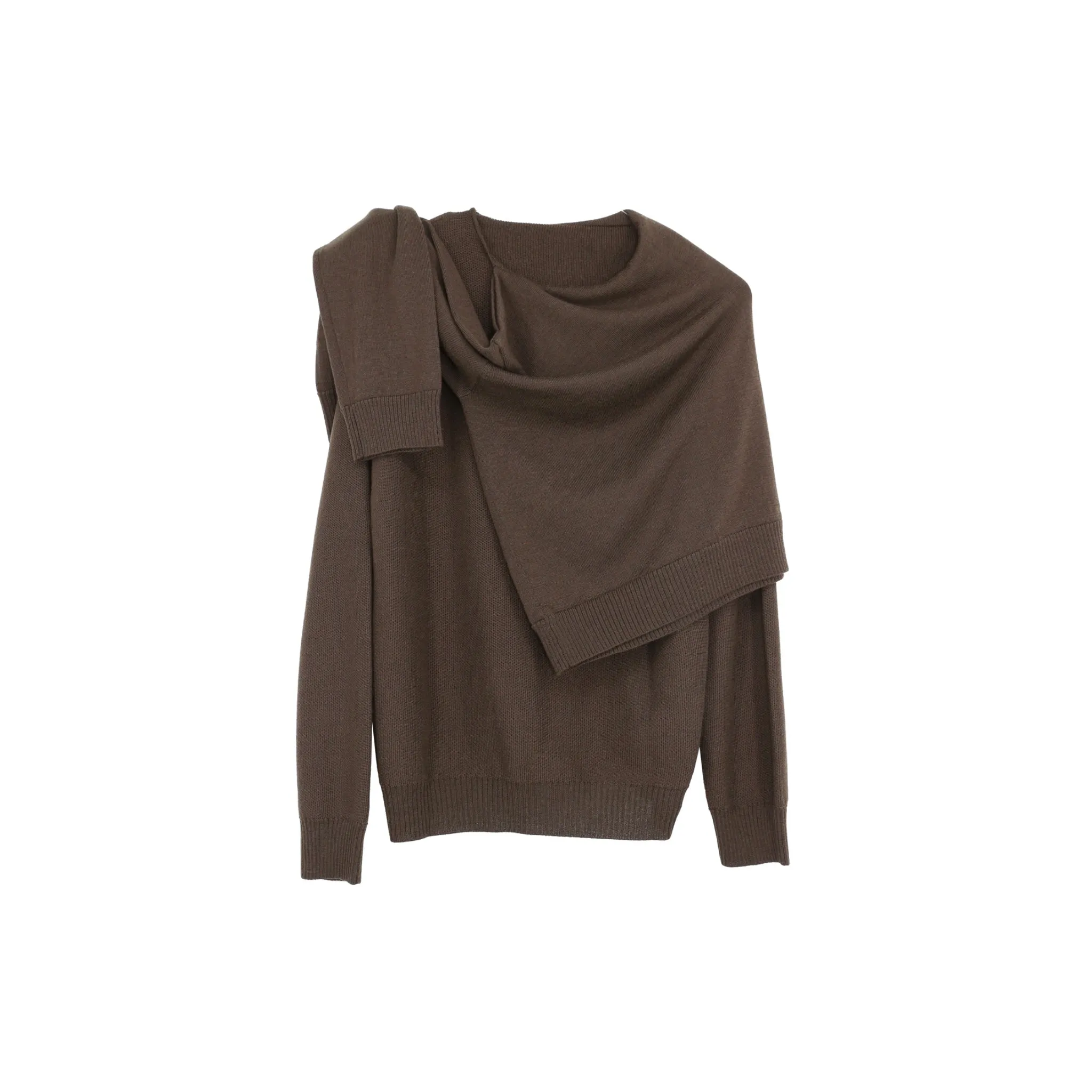 Collar Layered Silk Wool Sweater in Brown