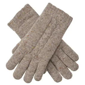 Dents Marl Yarn Cable Knit Gloves - Oatmeal Brown