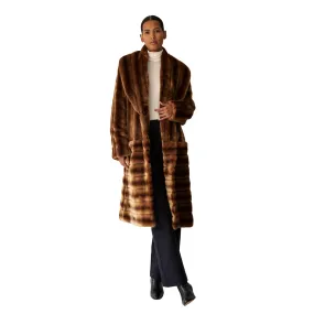 Deutzia Brown Stripes Faux Fur Relaxed Coat