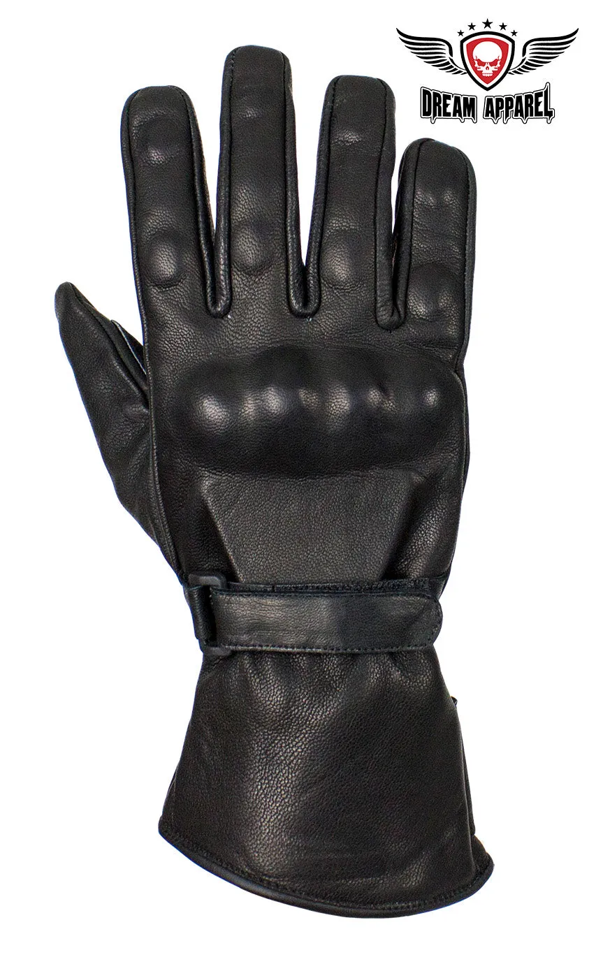 Dream Apparel Men's Leather Gauntlet Gloves With Hard Knuckle Protector