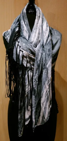 Elizabeth Gillett Abstract Wave Fringed Shawl/Scarf