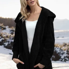 Fashion Hooded Long-sleeved Plush Cardigan Outwear