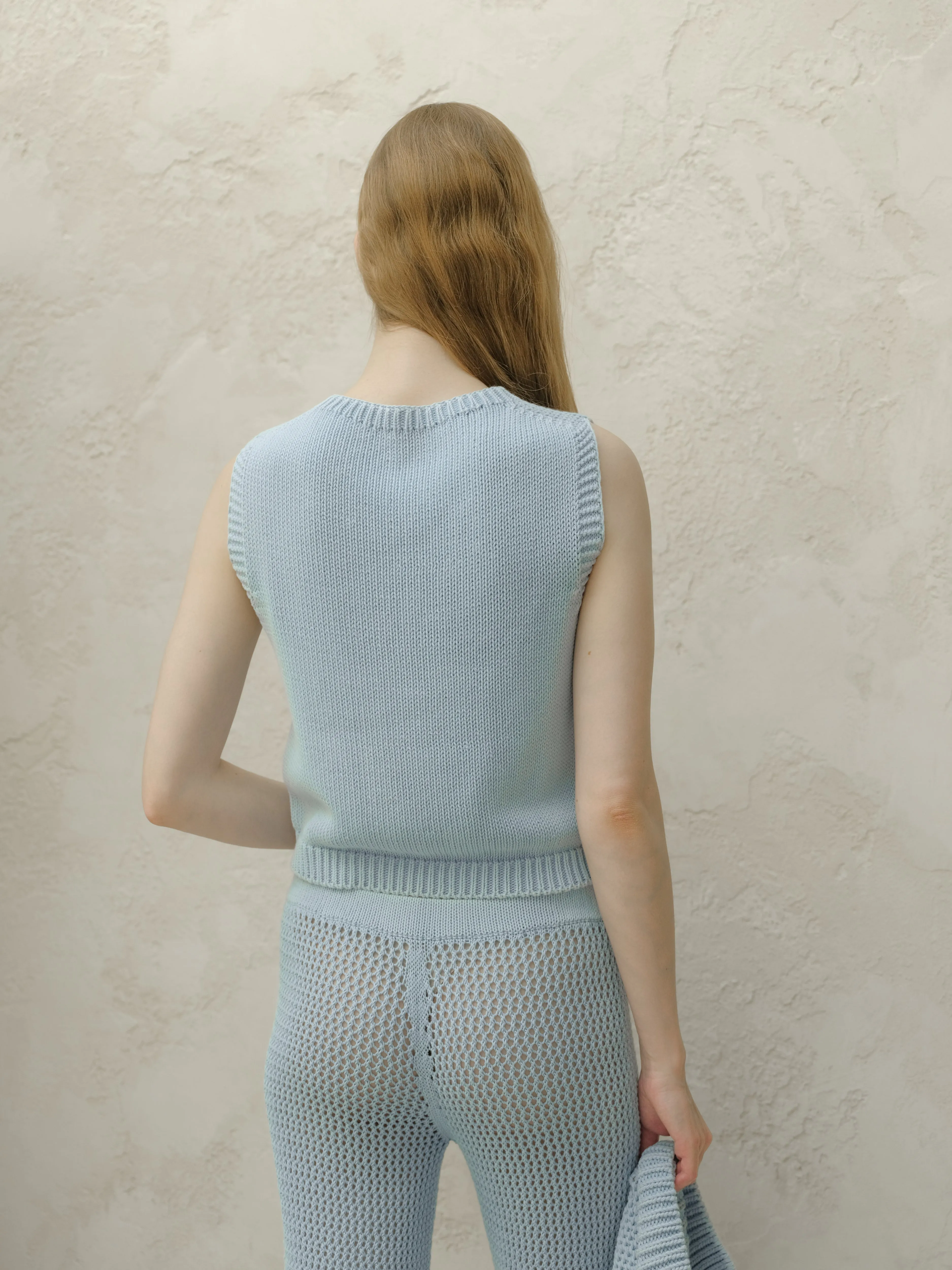 Fine Cotton Cable Tank Top (3D-Knit)