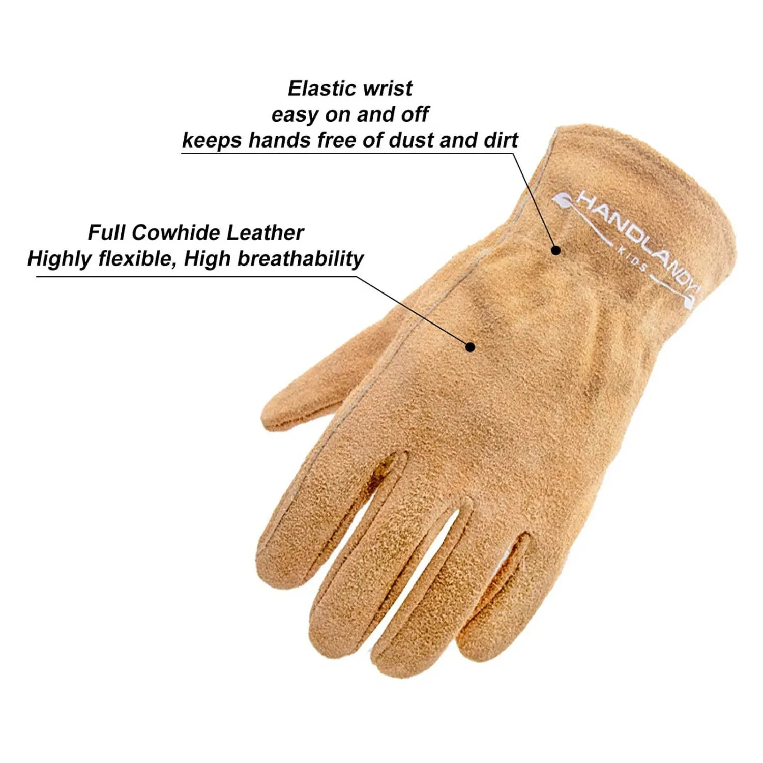 Handlandy Kids Gardening Gloves Genuine Cowhide Leather 5157