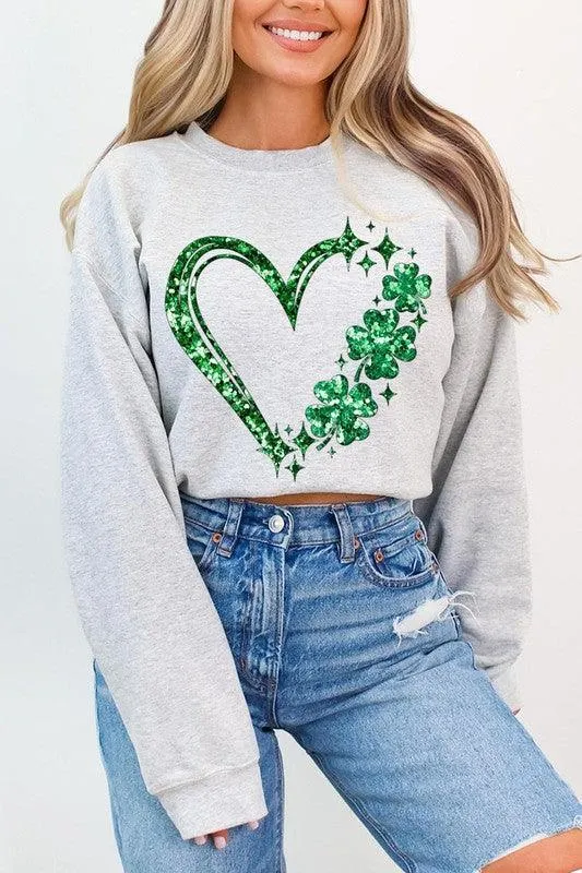 Heart Four Leaf Clover Graphic Fleece Sweatshirts.