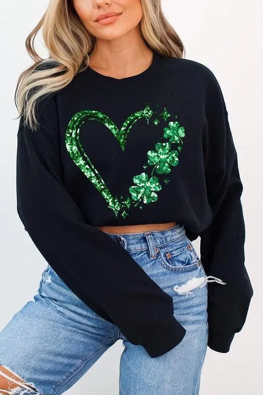 Heart Four Leaf Clover Graphic Fleece Sweatshirts.