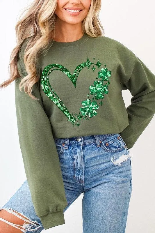 Heart Four Leaf Clover Graphic Fleece Sweatshirts.