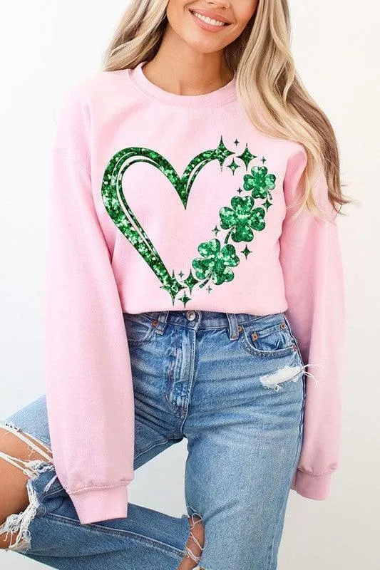 Heart Four Leaf Clover Graphic Fleece Sweatshirts.