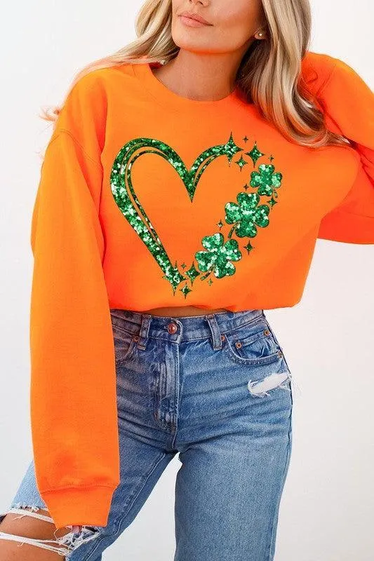 Heart Four Leaf Clover Graphic Fleece Sweatshirts.