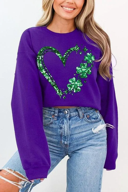 Heart Four Leaf Clover Graphic Fleece Sweatshirts.