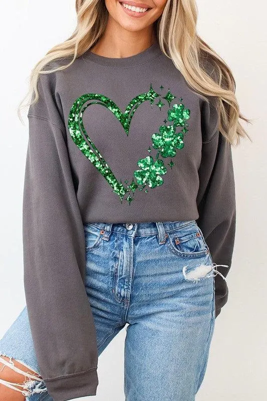 Heart Four Leaf Clover Graphic Fleece Sweatshirts.