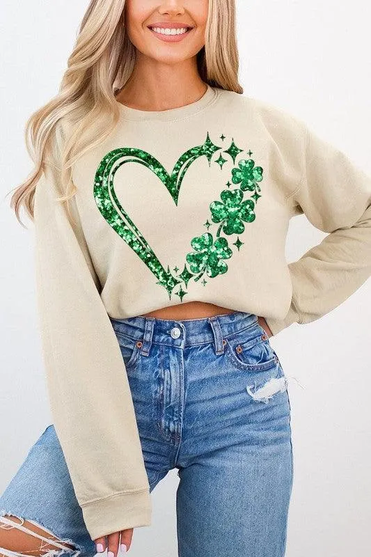 Heart Four Leaf Clover Graphic Fleece Sweatshirts.