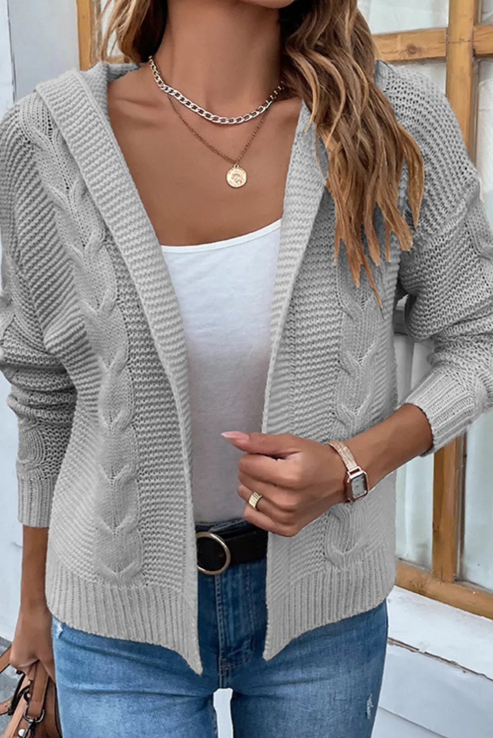 'Helena' Cable Knit Hooded Cardigan (6 Colors)