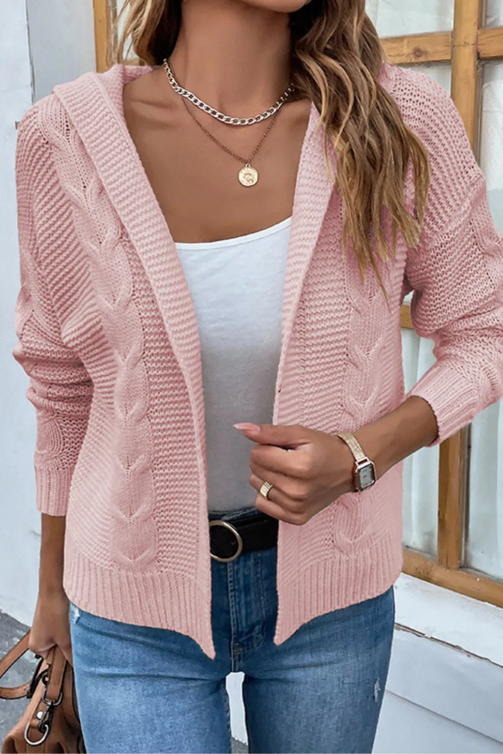 'Helena' Cable Knit Hooded Cardigan (6 Colors)