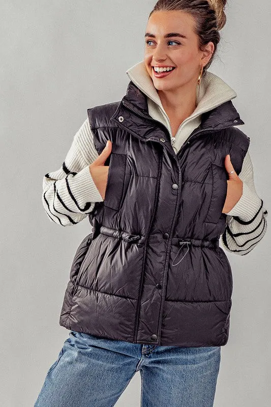 High Neck Toggle Waist Puffer Vest