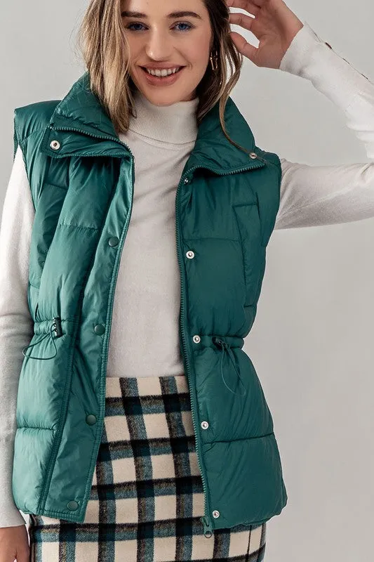 High Neck Toggle Waist Puffer Vest