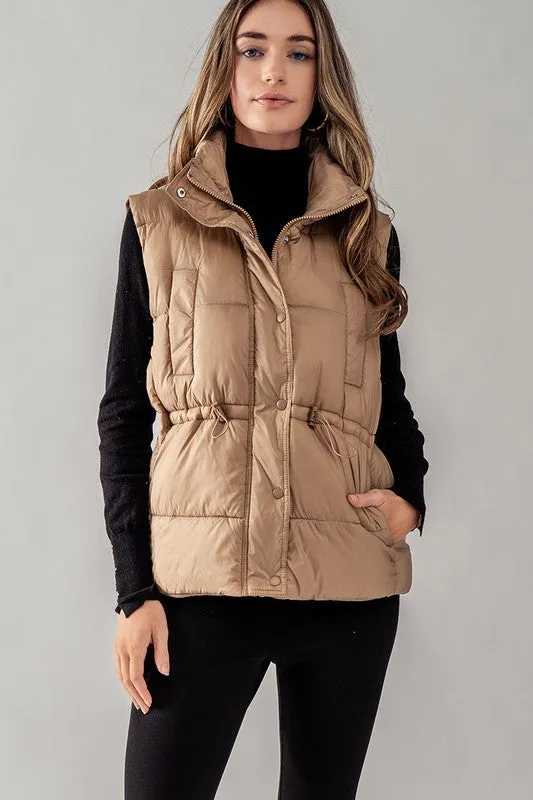 High Neck Toggle Waist Puffer Vest