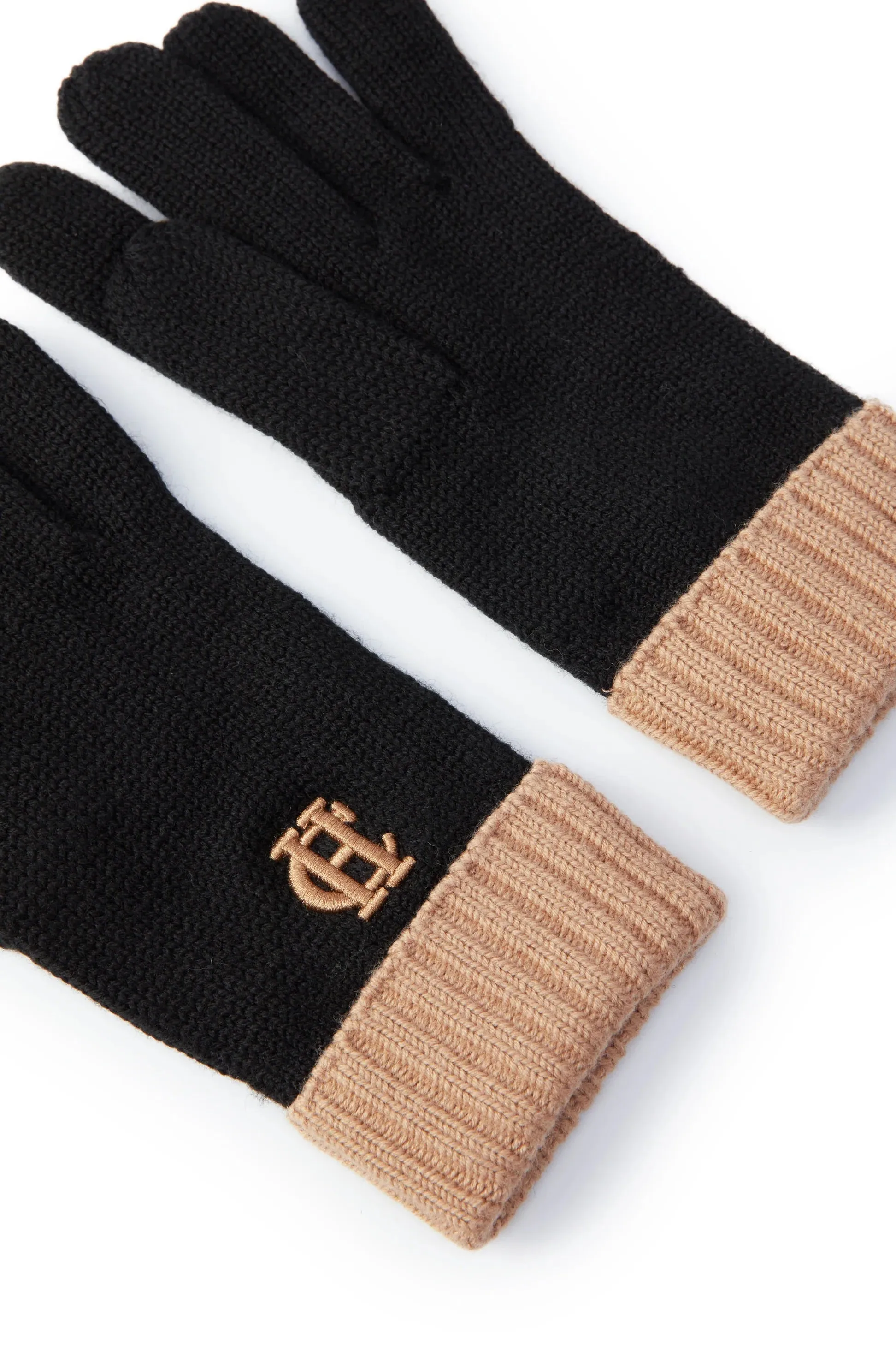 Holland Cooper Chelsea Logo Knitted Gloves in Tan Black