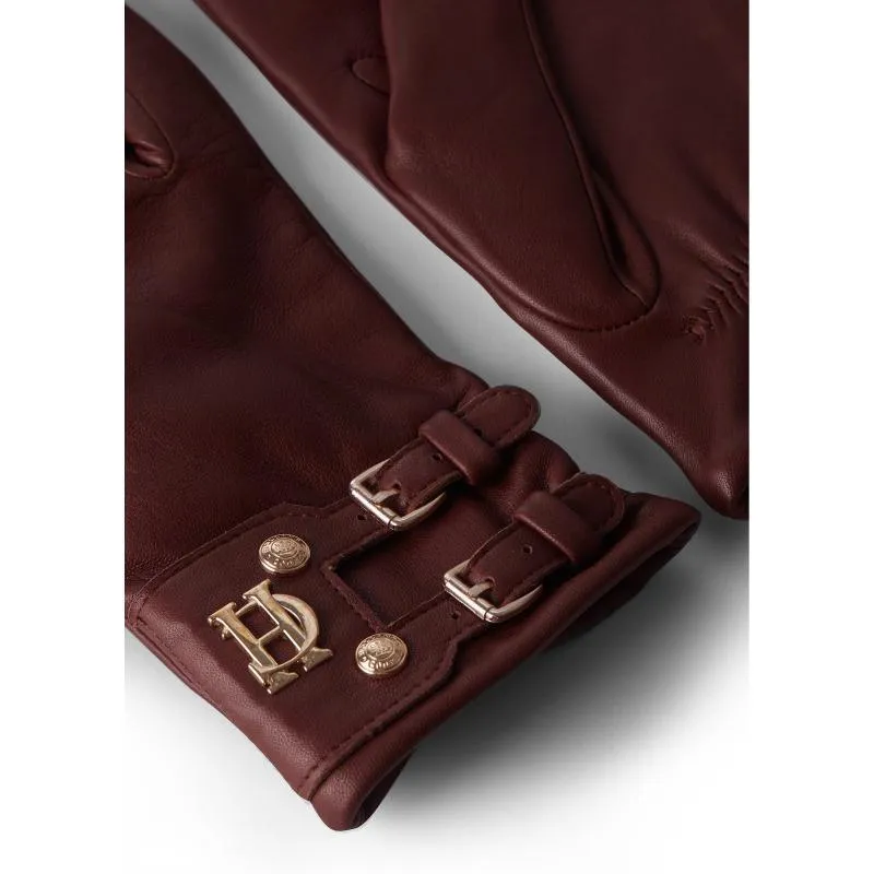 Holland Cooper Monogram Leather Ladies Wool Cashmere Lined Gloves - Chocolate