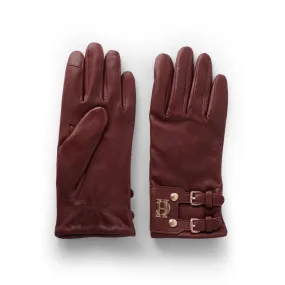 Holland Cooper Monogram Leather Ladies Wool Cashmere Lined Gloves - Chocolate