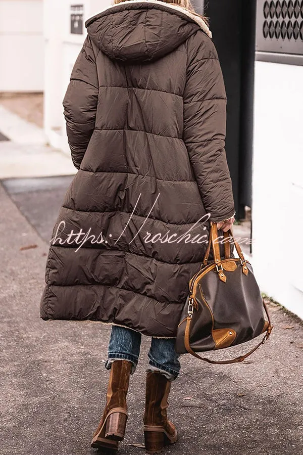 Hooded Plush Lined Pocket Long Sleeve Coat